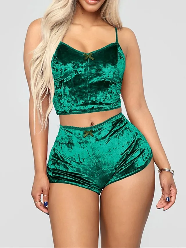 Women's Loungewear Sets Pure Color Fashion Casual Comfort Xmas Home Christmas Street Spandex Breathable Straps Sleeveless Strap Top Shorts Summer Spring Lake blue Wine Red