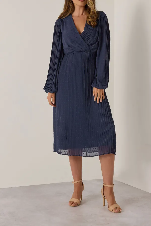 Navy Blue Casual Style Midi Dress