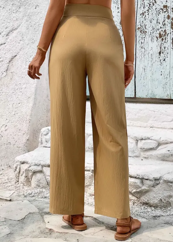 Light Camel Button High Waisted Pants