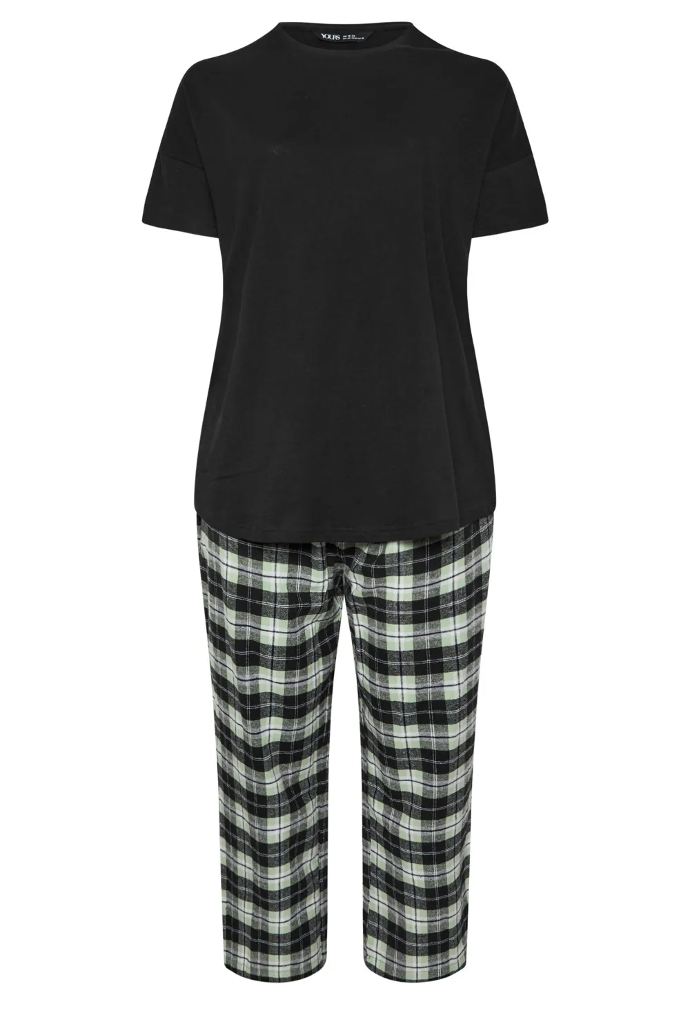 YOURS Curve Black & Green Woven Check Print Pyjama Set