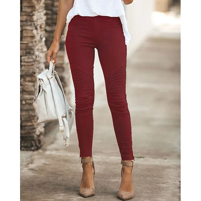 Women's Dress Pants Tights Pants Trousers Ankle-Length Cotton Micro-elastic Mid Waist Fashion Casual Weekend Black Yellow S M Spring &  Fall