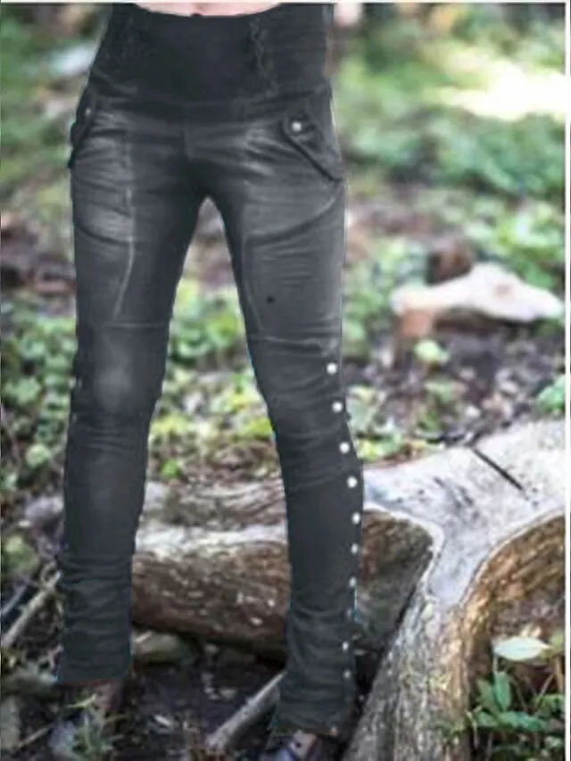 Women's Tights Leggings Cotton Blend Black Blue Khaki Mid Waist Fashion Halloween Casual Weekend Side Pockets Micro-elastic Ankle-Length Comfort Plain S M L XL XXL