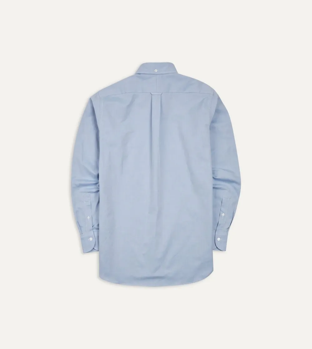 Lapel Plain Blue Pinpoint Oxford Cotton Cloth Button-Down Shirt