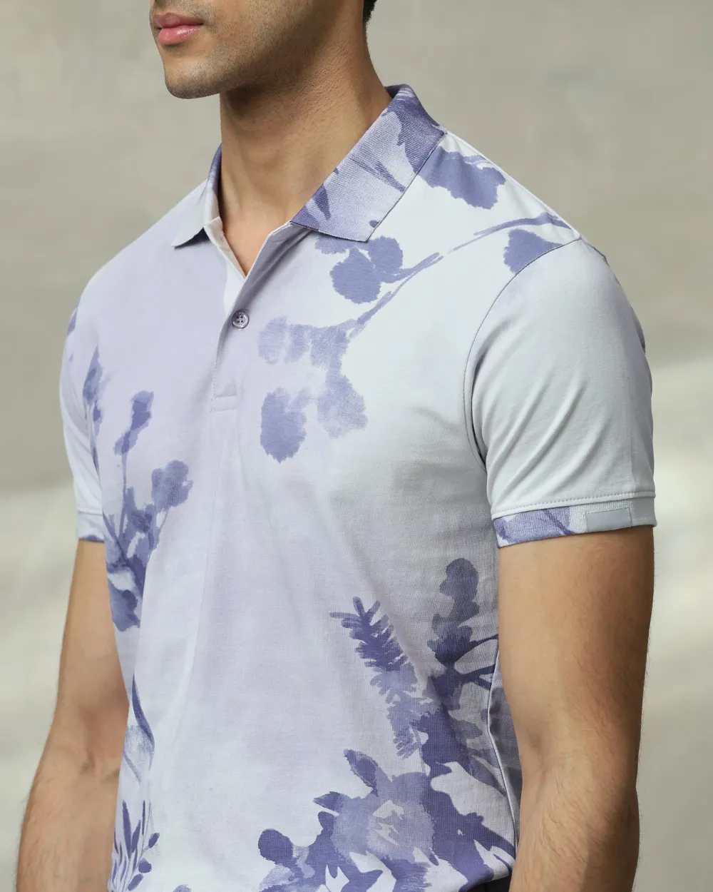 Daily Simple Soft  Lilac Floral Print Polo Shirt