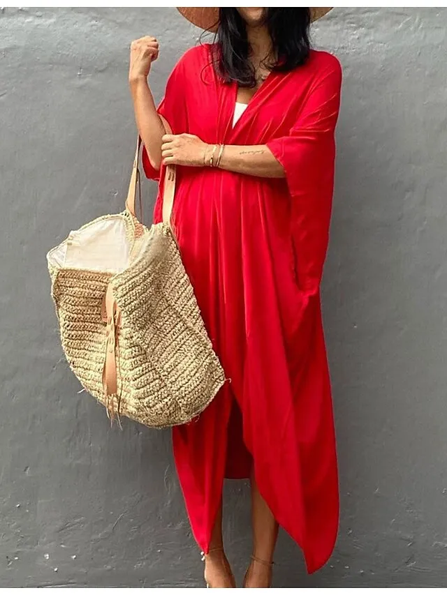 Women's Swimwear Cover Up Beach Top Normal Swimsuit Lace up Pleated UV Protection Pure Color Black White Red Royal Blue Beige V Wire Bathing Suits New Vacation Holiday