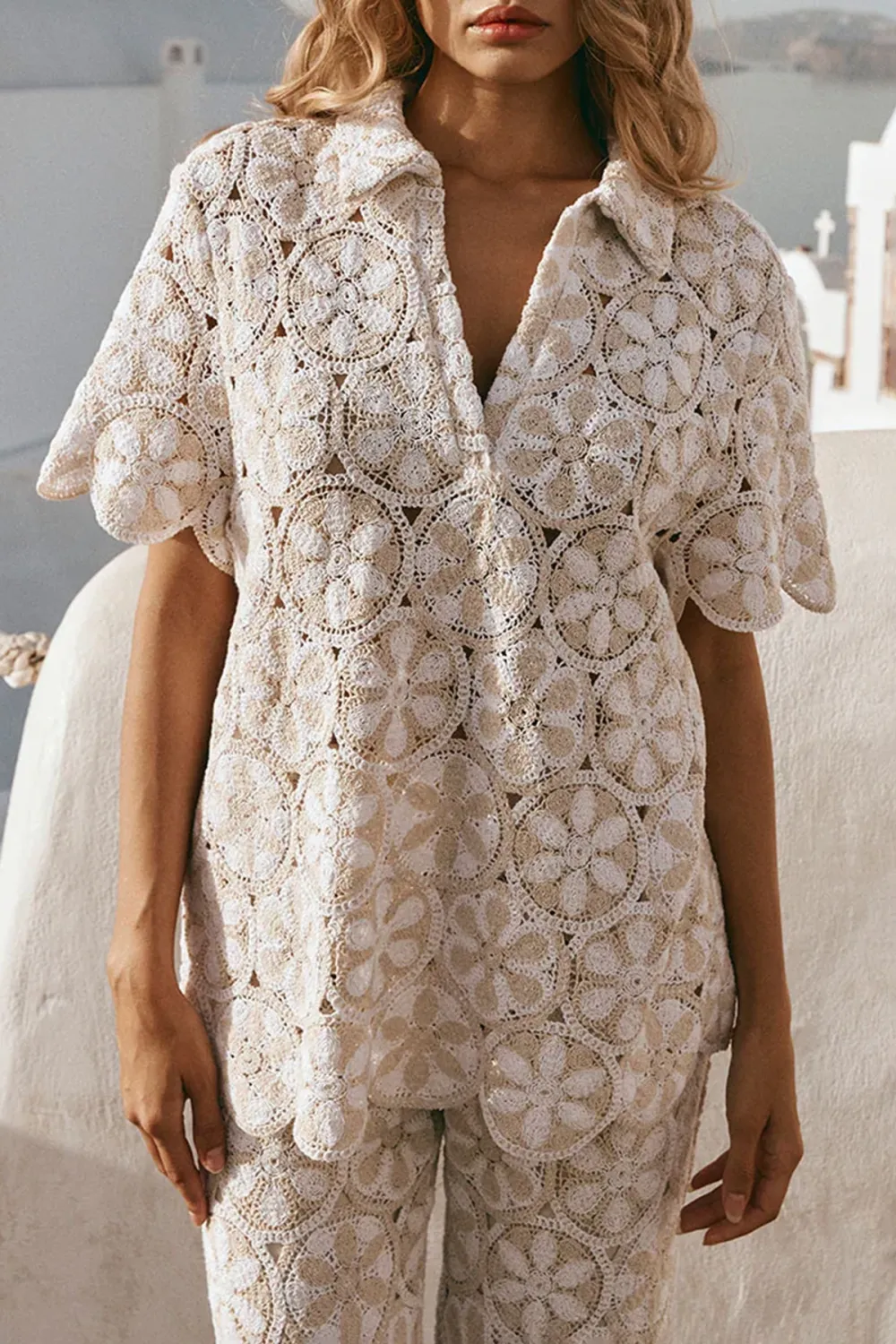 Crochet Open Work Short Sleeve Top