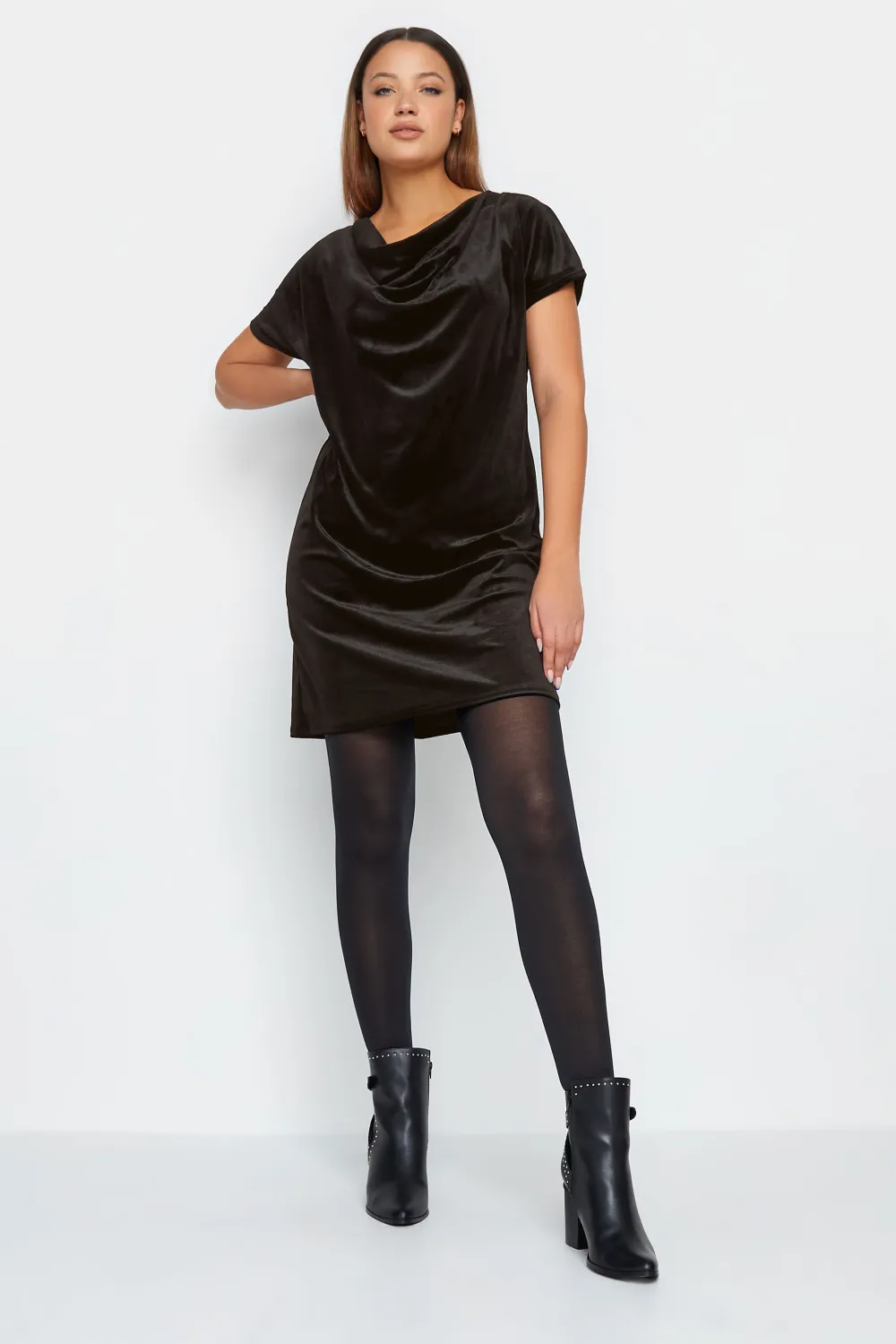 LTS Tall Black Velour T-Shirt Dress