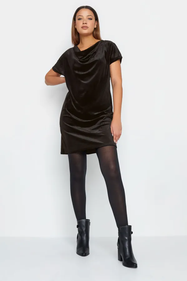 LTS Tall Black Velour T-Shirt Dress