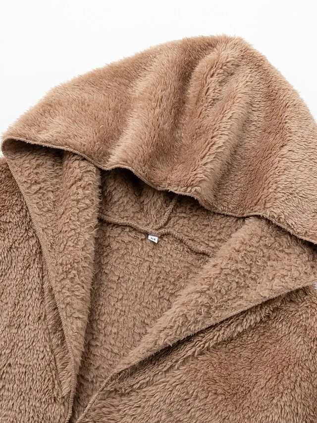 Women's Fleece Jacket Sherpa Jacket Teddy Coat Coat Outdoor Street Daily Fall Winter Long Coat Regular Fit Warm Breathable Casual Jacket Long Sleeve Solid Color Pocket with Pockets Black White Pink