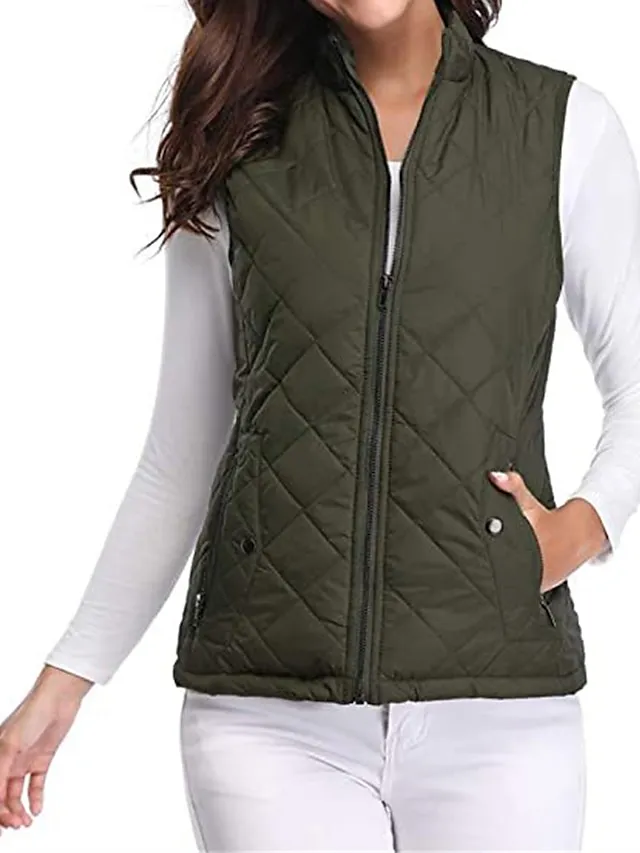 Women's Quilted Vest Crop Sleeveless Winter Coat Lightweight Puffer Gilet Warm Windproof Outerwear with Pockets Zip up Fall Street Casual Jacket Light Blue claret Sea Blue