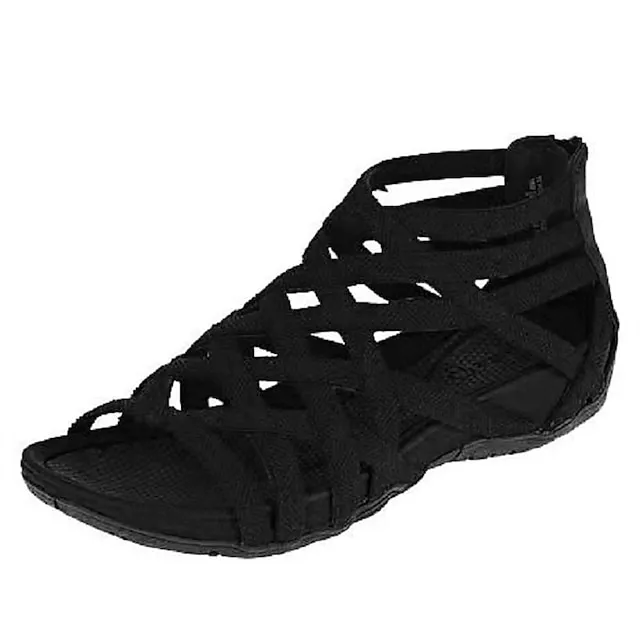 Women's Sandals Wedge Sandals Gladiator Sandals Roman Sandals Plus Size Outdoor Daily Beach Summer Wedge Heel Open Toe Vintage Casual Minimalism Canvas Zipper Solid Color Dark Grey Leopard Black