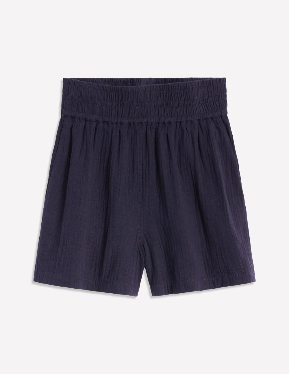 Smocked Double Cloth Shorts -Navy