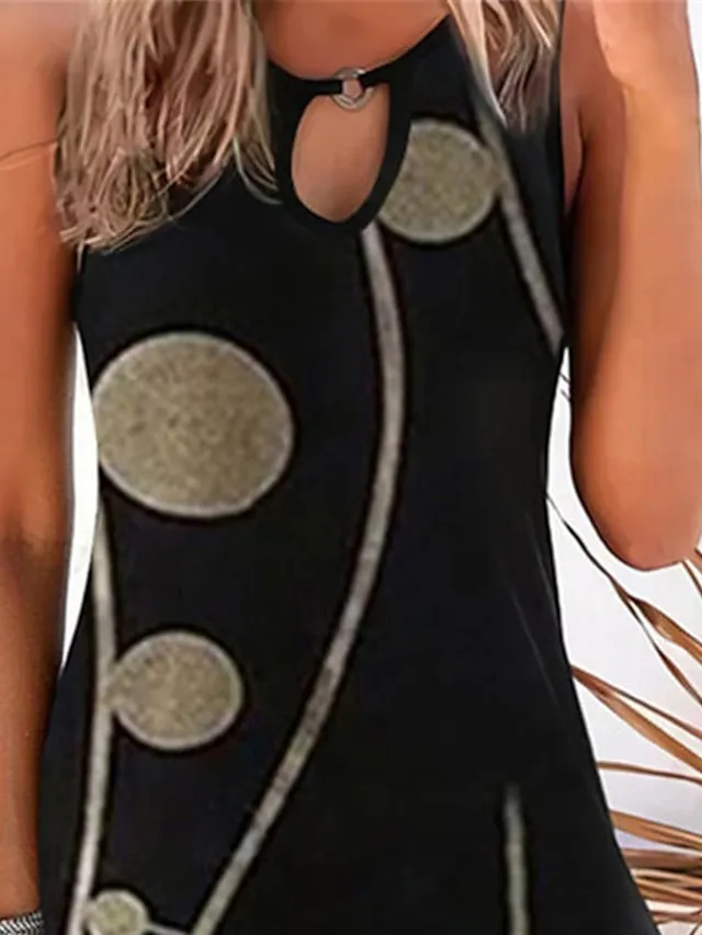 Women's Casual Dress Mini Dress Black Blue Sleeveless Geometric Print Summer Spring Crew Neck Basic Summer Dress Spring Dress 2023 S M L XL XXL 3XL 4XL 5XL