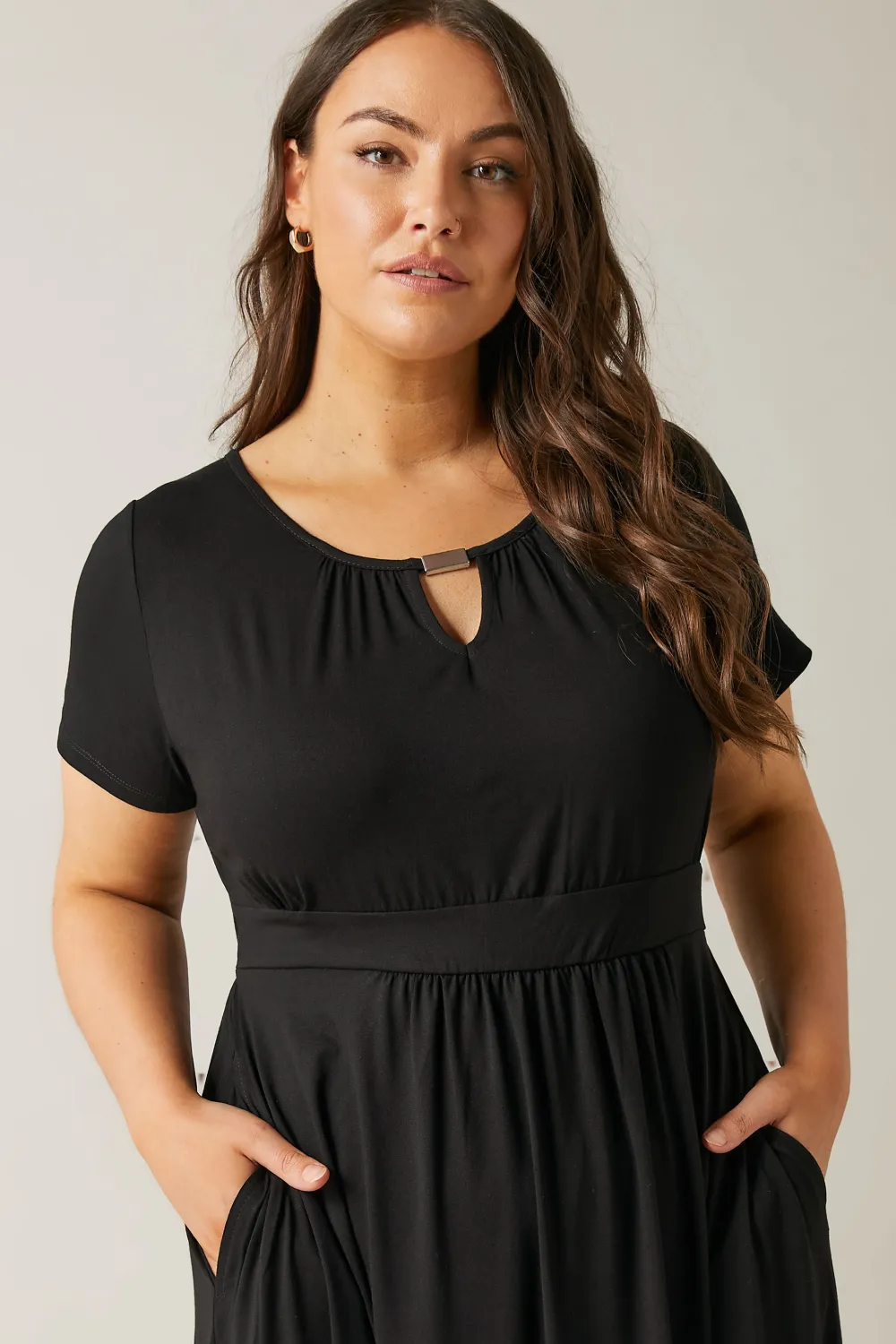 EVANS Curve Black Metal Trim Midaxi Dress