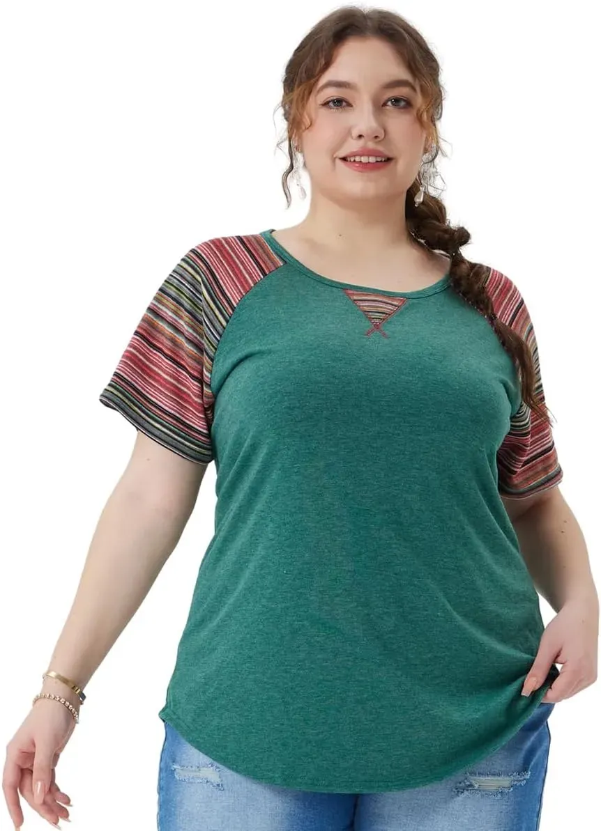 TIYOMI Plus Size T Shirt for Women Short Sleeve Tunic Cross Line Shirts Round Neck Tops Summer Blouse XL-5XL 14-28