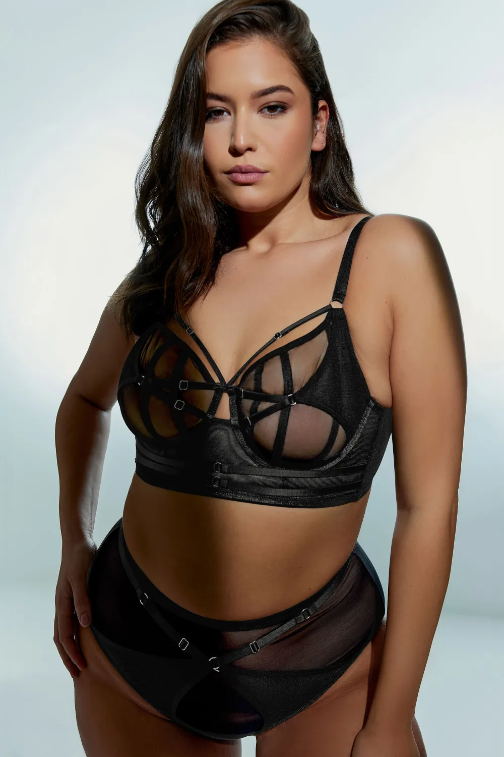 PLAYFUL PROMISES Eddie Black Mesh Crossover Balcony Bra