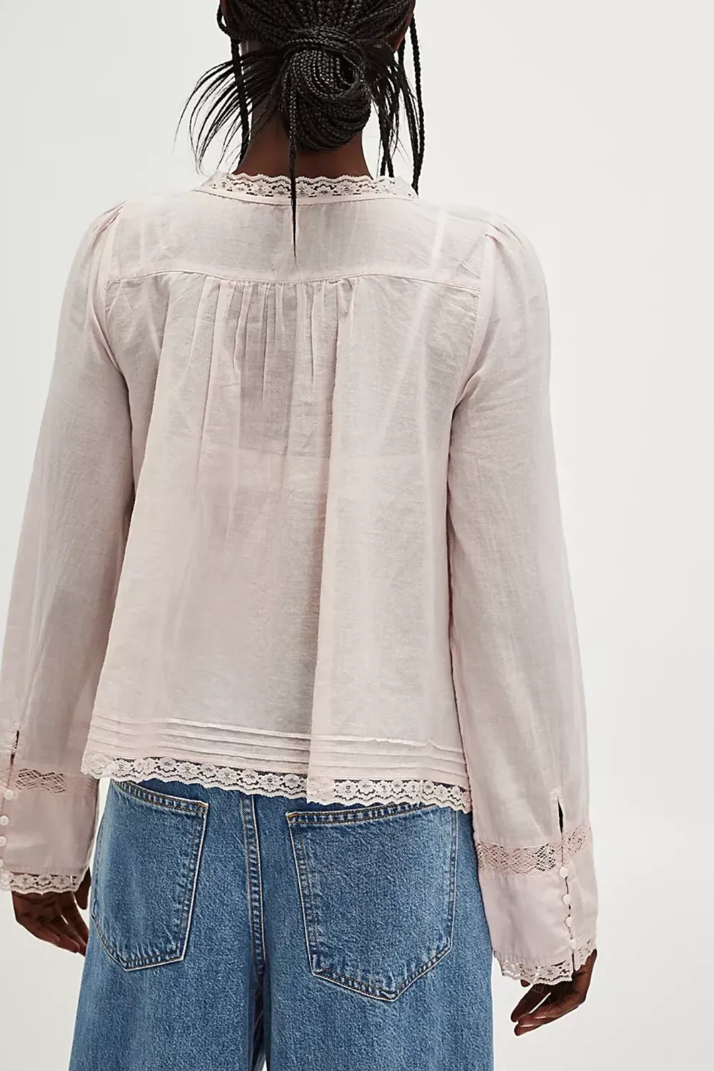 Lace Trimmed Long Sleeve Blouse