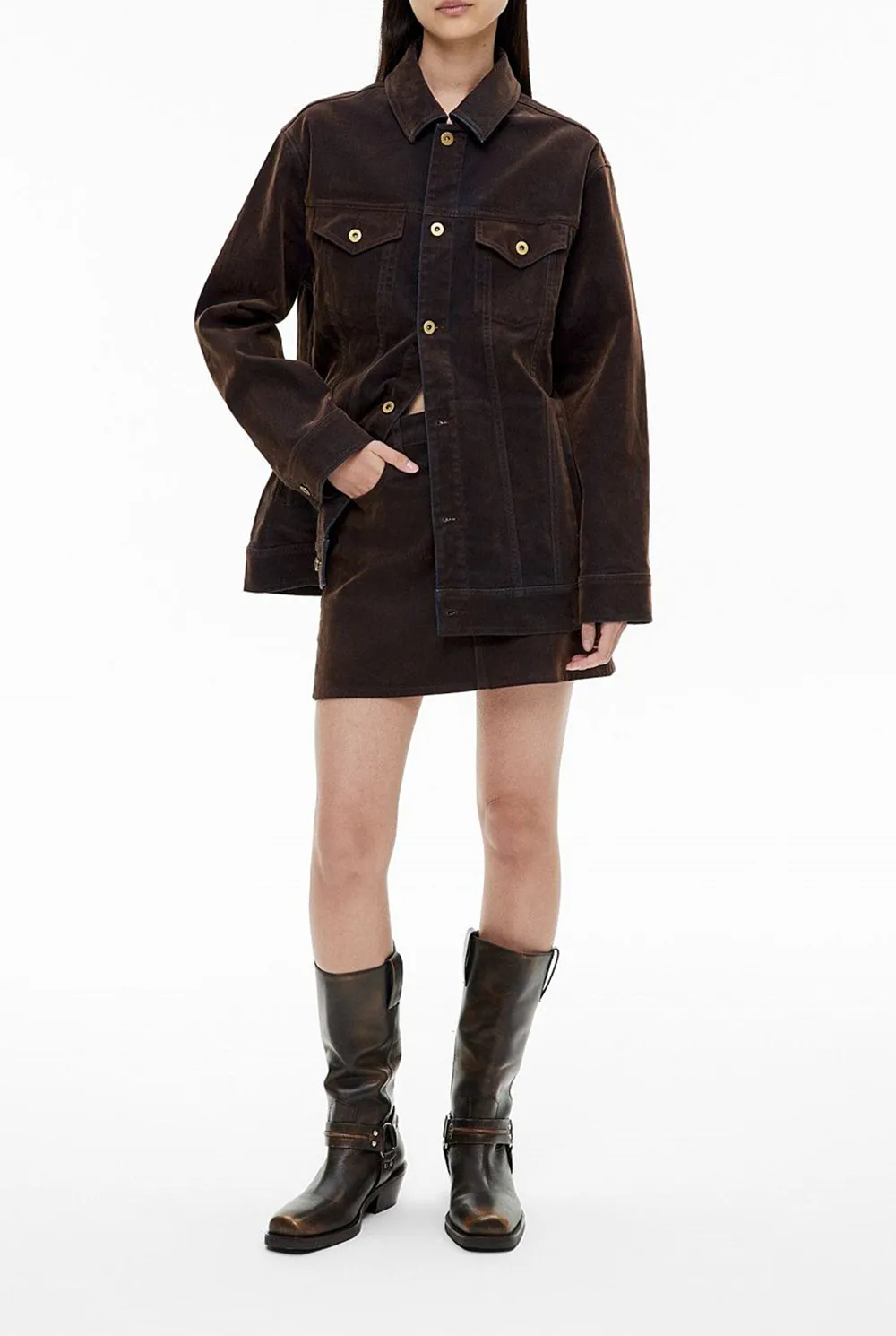 Multi-Pocket Cotton Fleece Denim Jacket