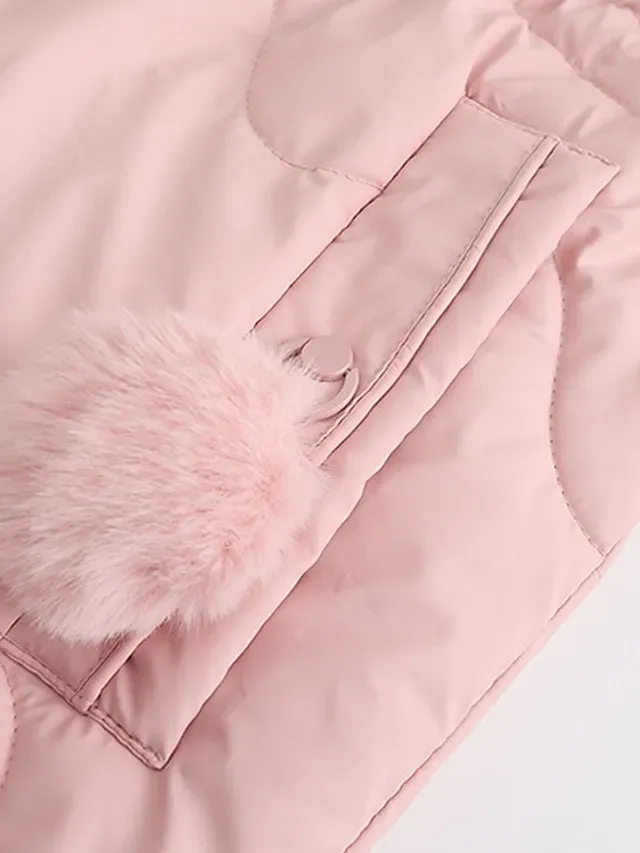 Women's Parka Puffer Jacket Winter Coat Zip up Hooded Coat with Fur Collar Drawstring Thermal Warm Heated Coat Removable Hood Fall Outerwear with Pockets Warm Classic Long Sleeve Light Blue Pink Black