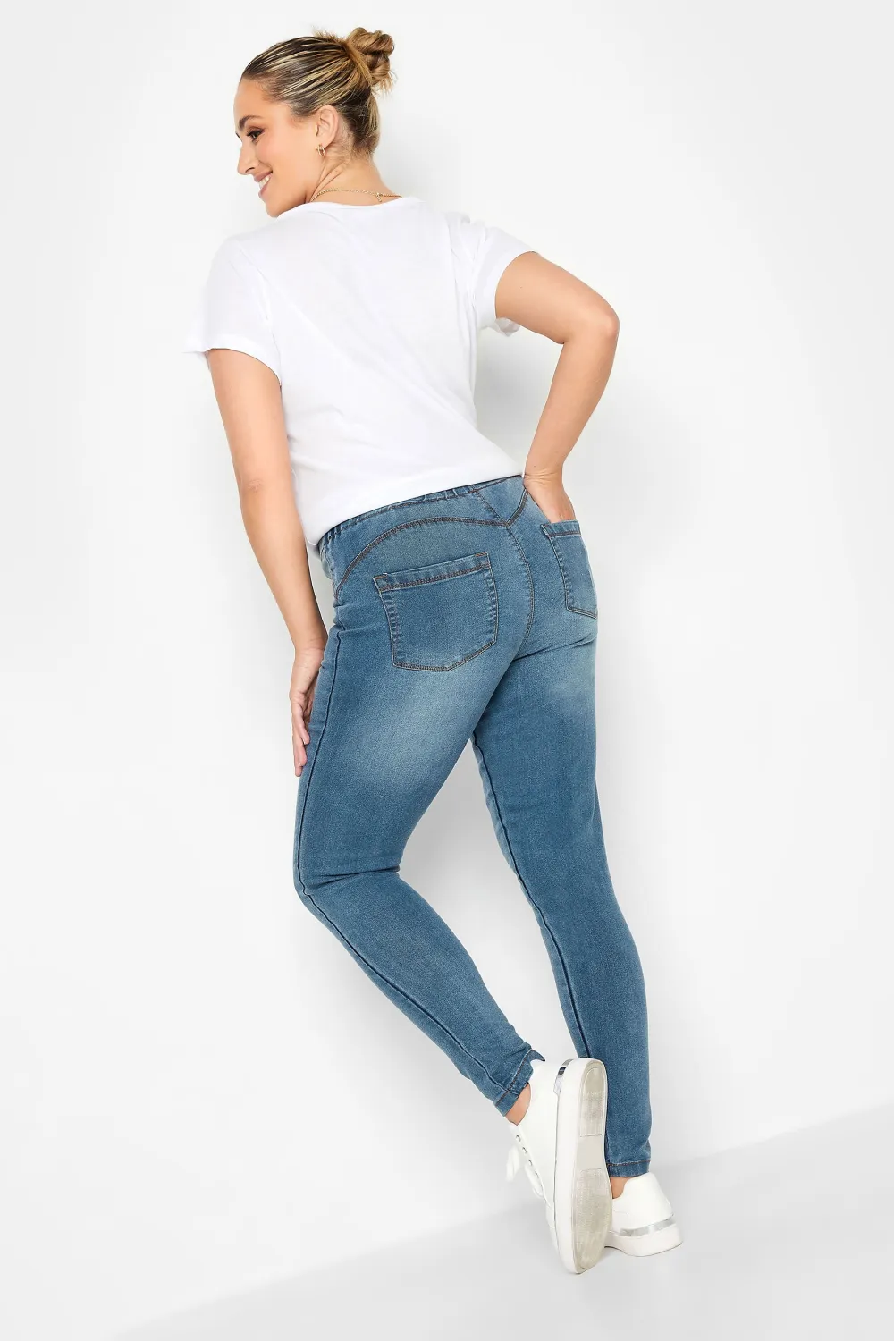 YOURS FOR GOOD Curve Indigo Blue Pull On Bum Shaper Stretch LOLA Jeggings