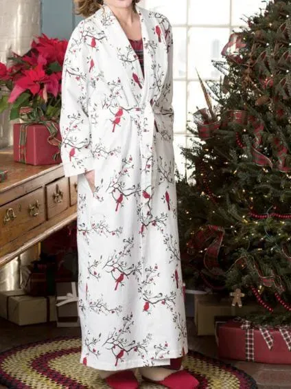 Snow Cardinal Cotton Flannel Wrap Robe