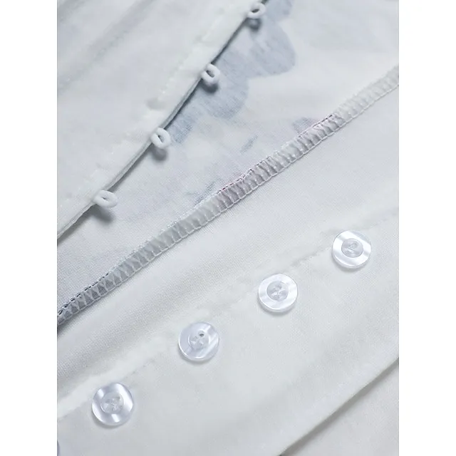 Women's Floral Lace Pleated Dresses Eyelet Long Dress Maxi Dress A Line Dress Print Dress Fashion Casual Outdoor Daily Button Long Sleeve V Neck Regular Fit White Pink Red Spring Summer S M L XL