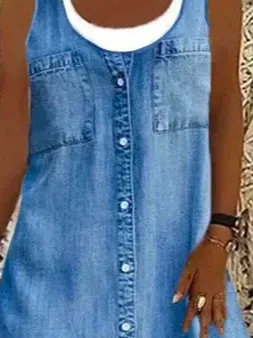 Women Denim Sleeveless Casual Mini Dress(Contains lining)