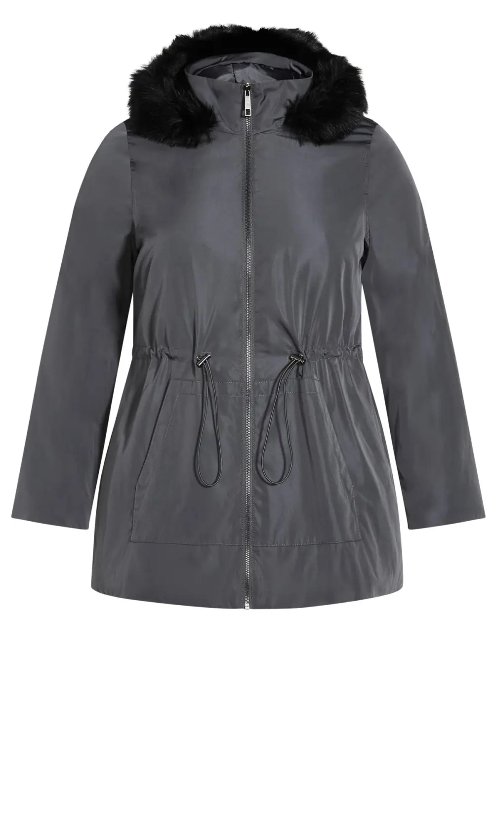 Evans Grey Faux Fur Hood Coat