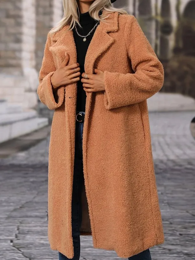 Shawl Collar Casual Fluff/Granular Fleece Fabric Teddy Jacket