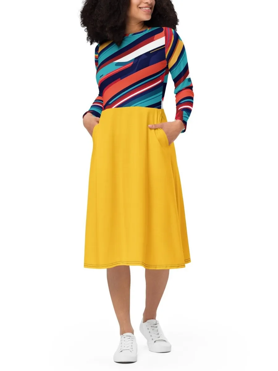 Striped Color Block Midi Dress