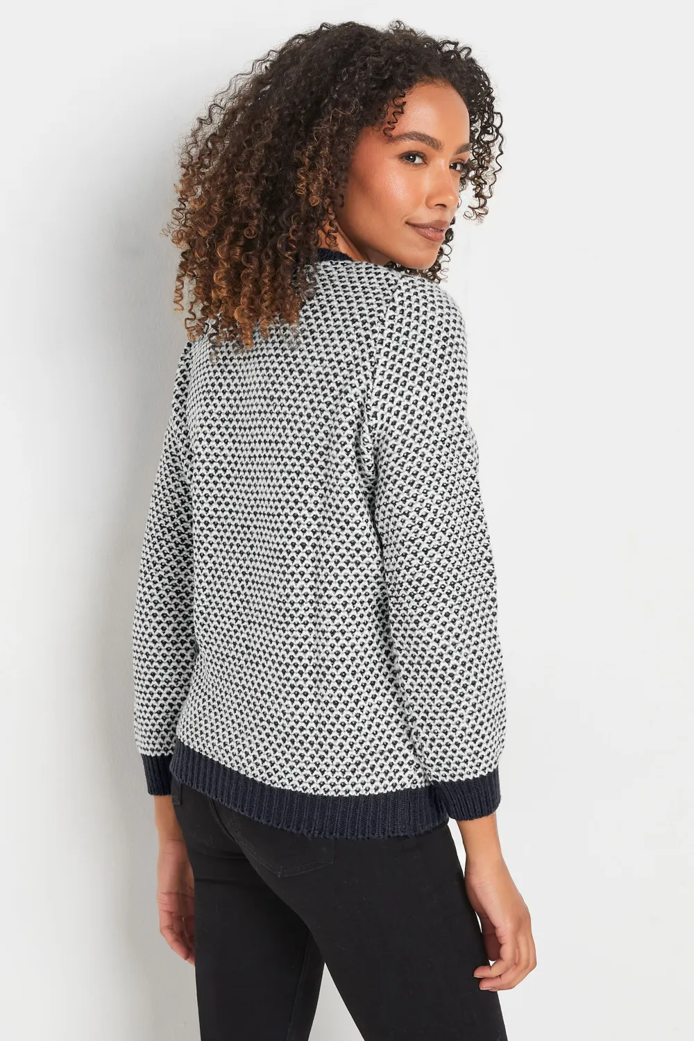 M&Co Navy & Ecru Textured Chunky Knit Jumper