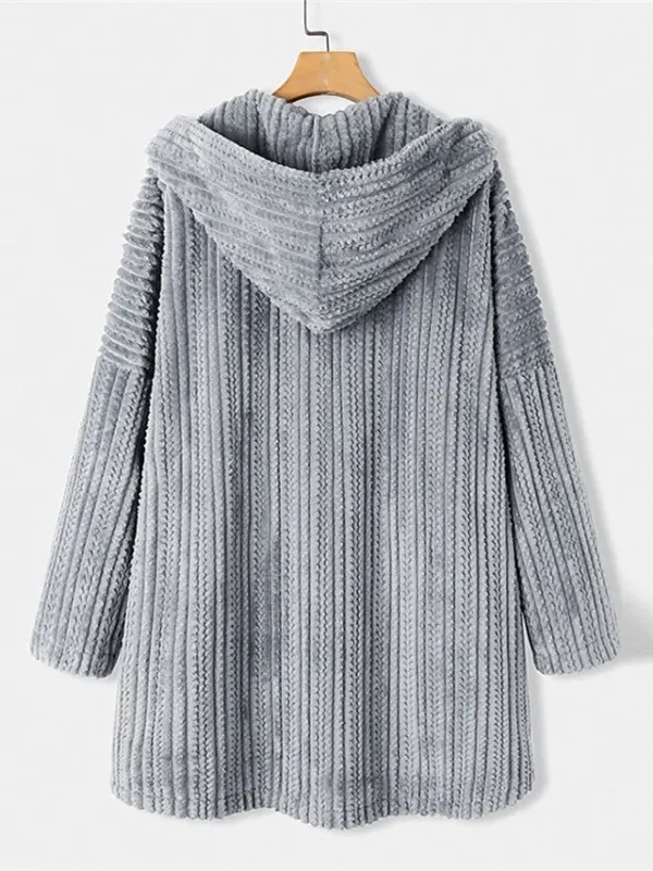 Women's Plus Size Teddy Coat Winter Coat Button Pocket Plain Outdoor Causal Long Sleeve Hoodie Regular Winter Fall Black Blue Khaki XL XXL 3XL 4XL 5XL