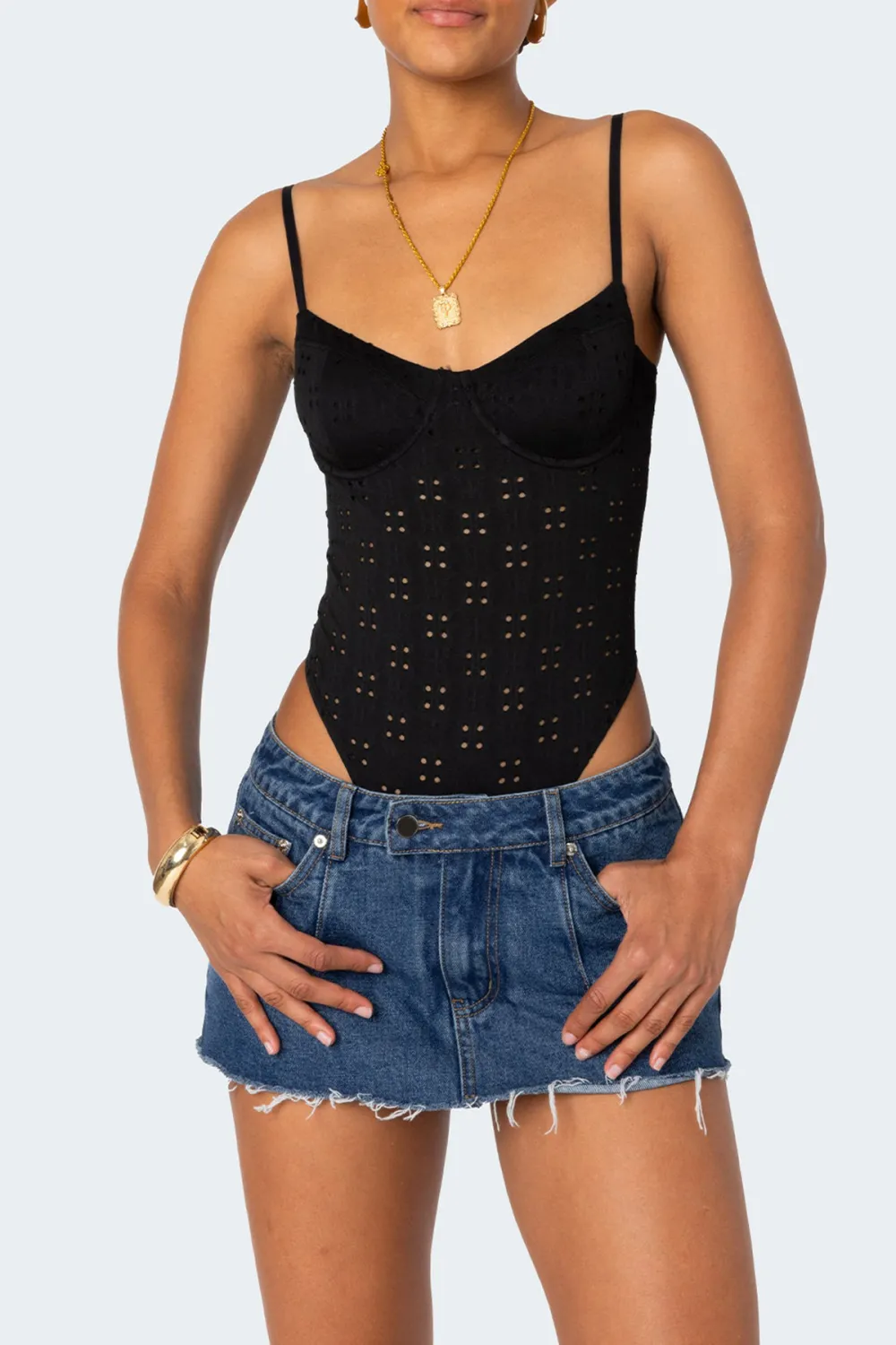Strapless Cupped Eyelet Bodysuit