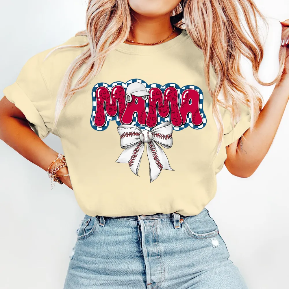 T-shirt Baseball Mama Women Printed Round Neck Short Sleeve