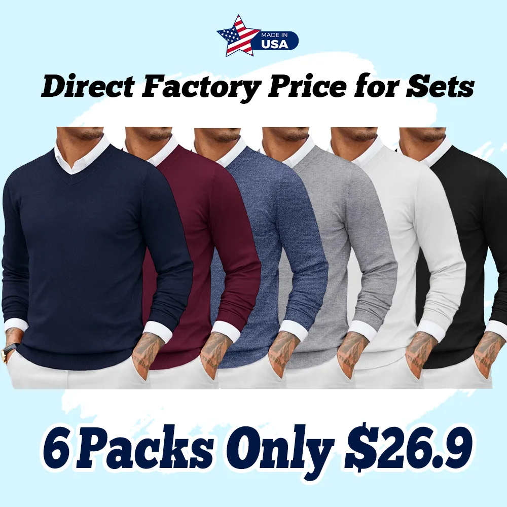 Men's Ribbed V-neck Casual Knit Sweater