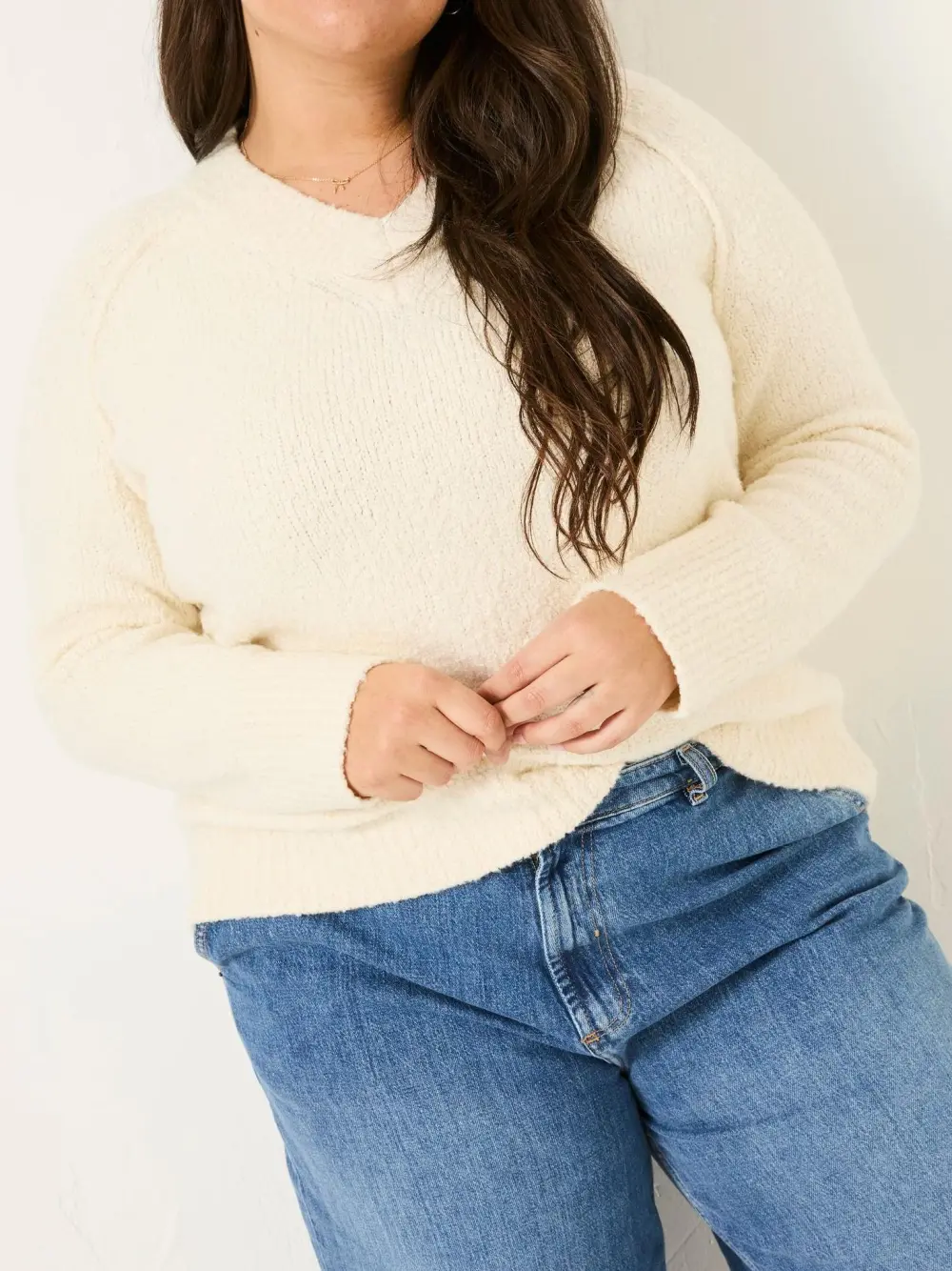 Ivory Bonnie Boucle V-Neck Jumper