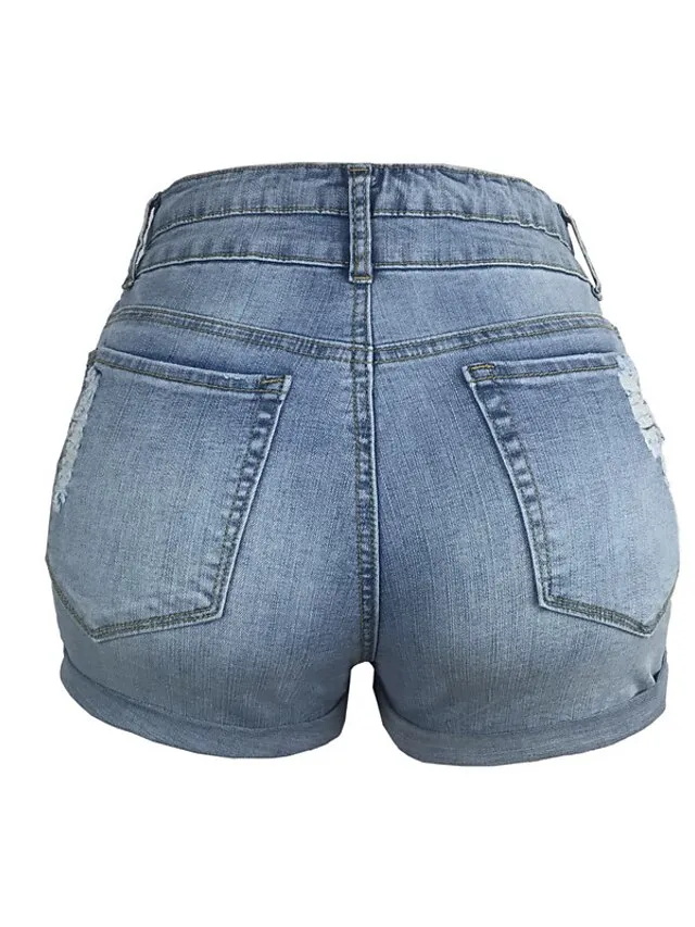Women's Jeans Shorts Denim Blue Dark Blue Black Mid Waist Fashion Office Casual Baggy Micro-elastic Short Comfort Plain S M L XL XXL