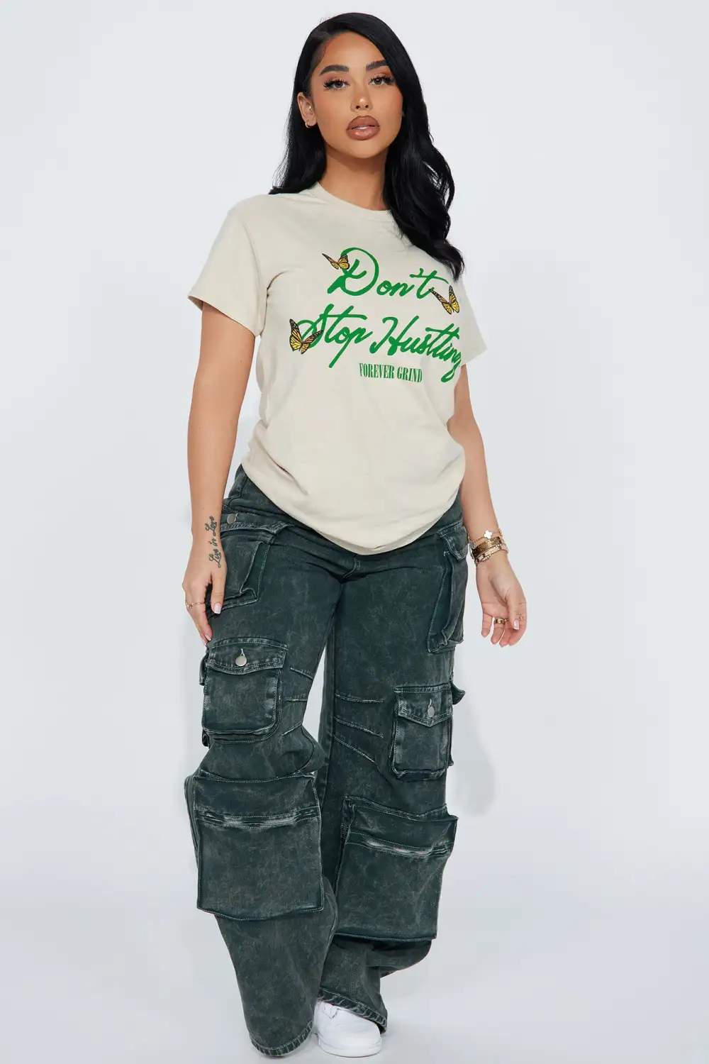 Don't Stop Hustling Graphic Tshirt - Khaki