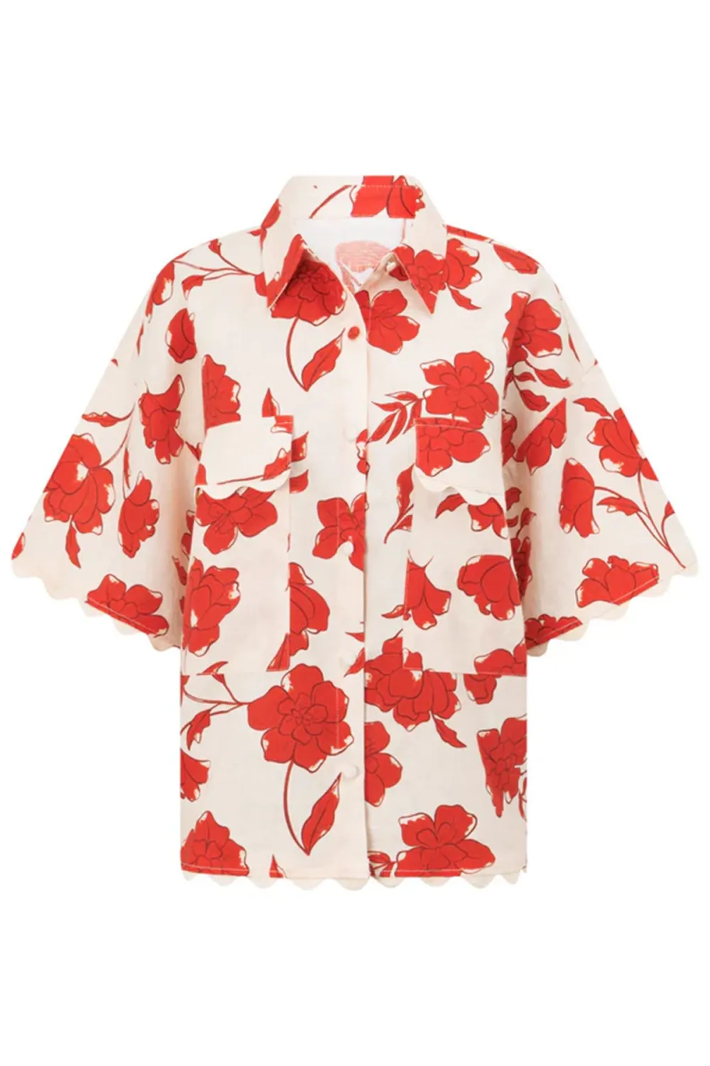 Floral Print Cotton & Linen Button Up Top