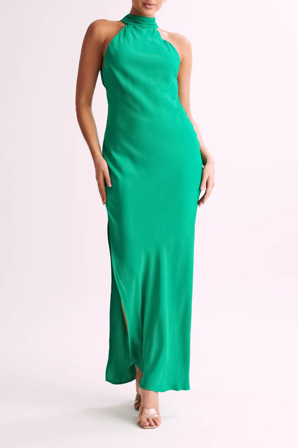 Satin Drape Back Maxi Dress with Split