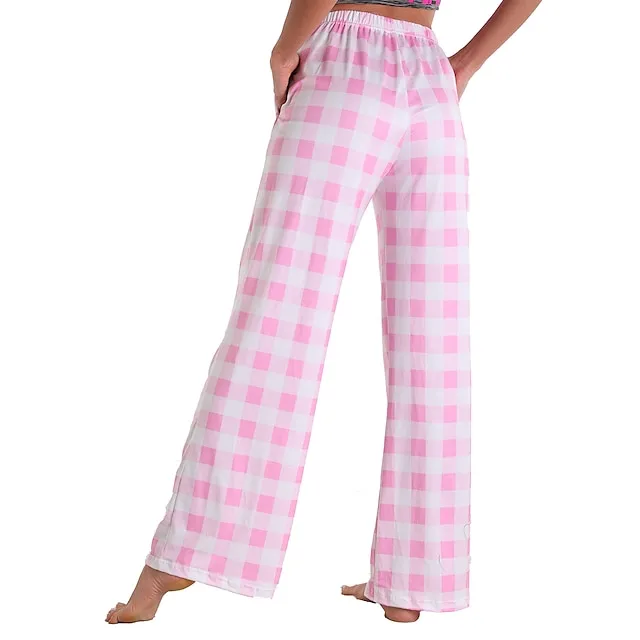 Women's Pajamas Pants Pjs Grid / Plaid Fashion Comfort Sweet Party Home Christmas Cotton Long Pant Pant Summer Spring Light Pink Black