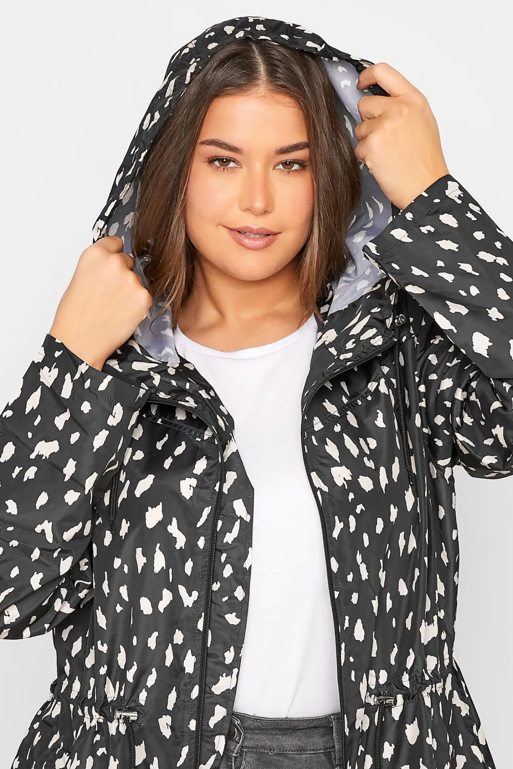 LTS Tall Black Dalmatian Print Pocket Parka