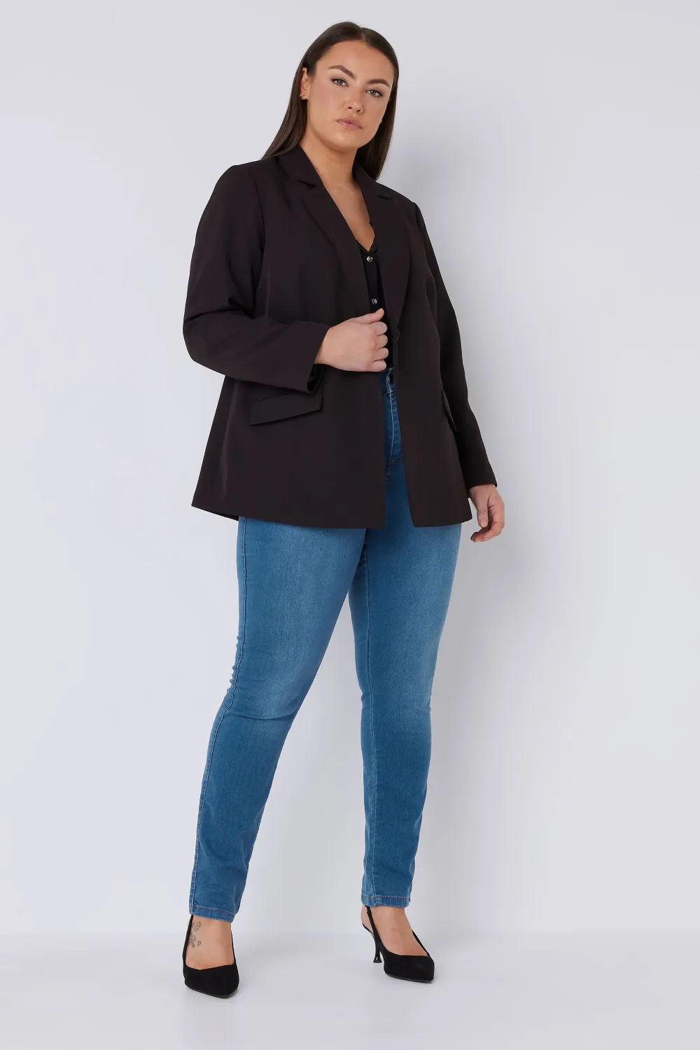 EVANS Curve Blue Midwash High Waisted Skinny Jeans