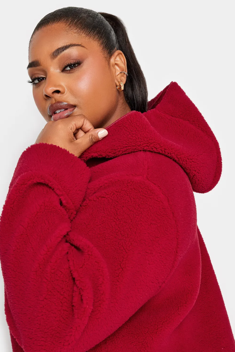 YOURS Curve Burgundy Red Teddy Hooded Jacket