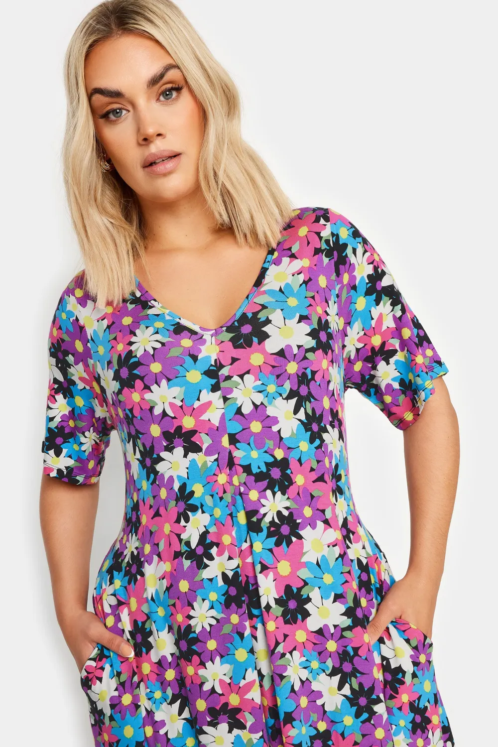 YOURS Curve Black & Pink Floral Print Maxi Dress