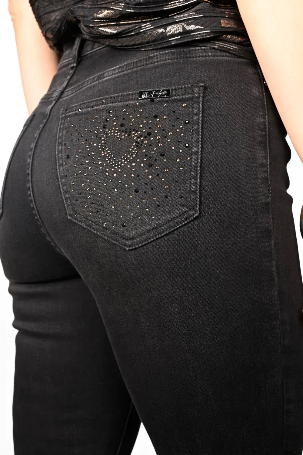 Slim Fit Black Denim Jeans with Copper Accents