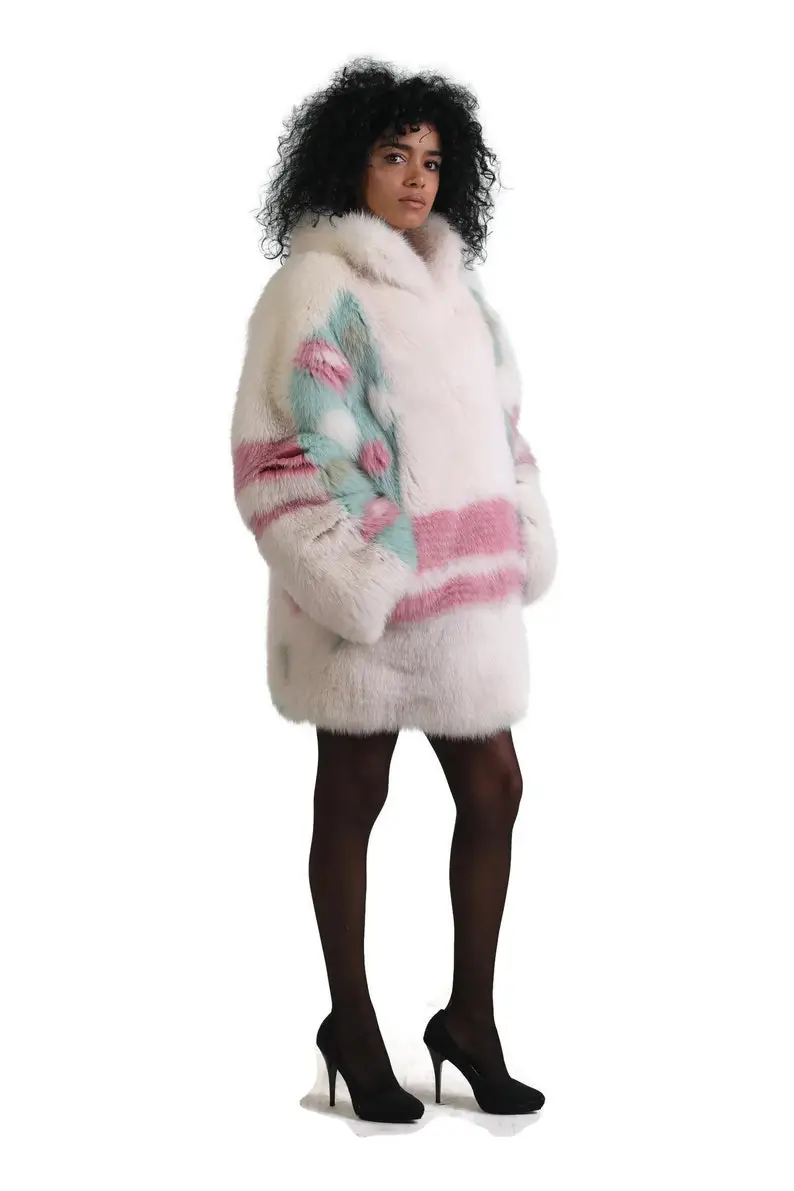 Multicolored Fox Fur coat