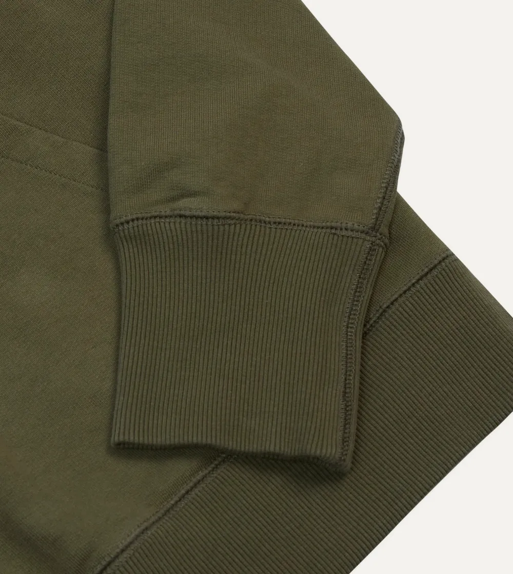 Khaki Green Cotton Quarter Zip Sweatshirt Plain
