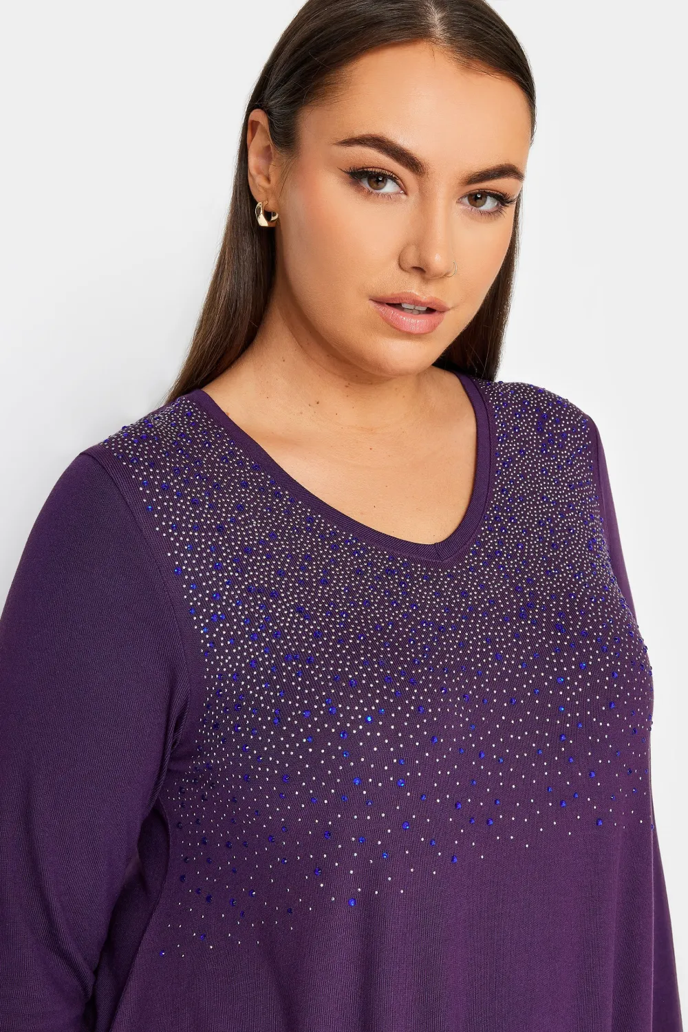 YOURS Curve Purple Stud Embellished Long Sleeve Top
