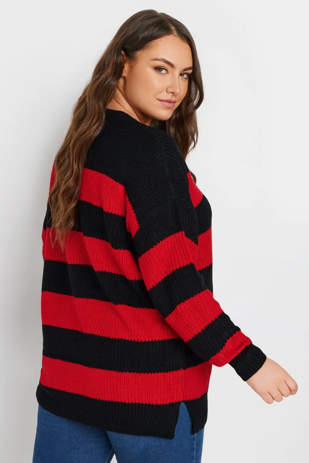 YOURS Curve Black & Red Stripe Knitted Jumper